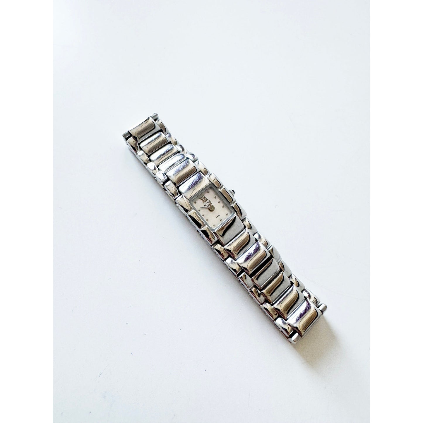 Vintage Silver Watch with Rectangular Face l Anne Klein