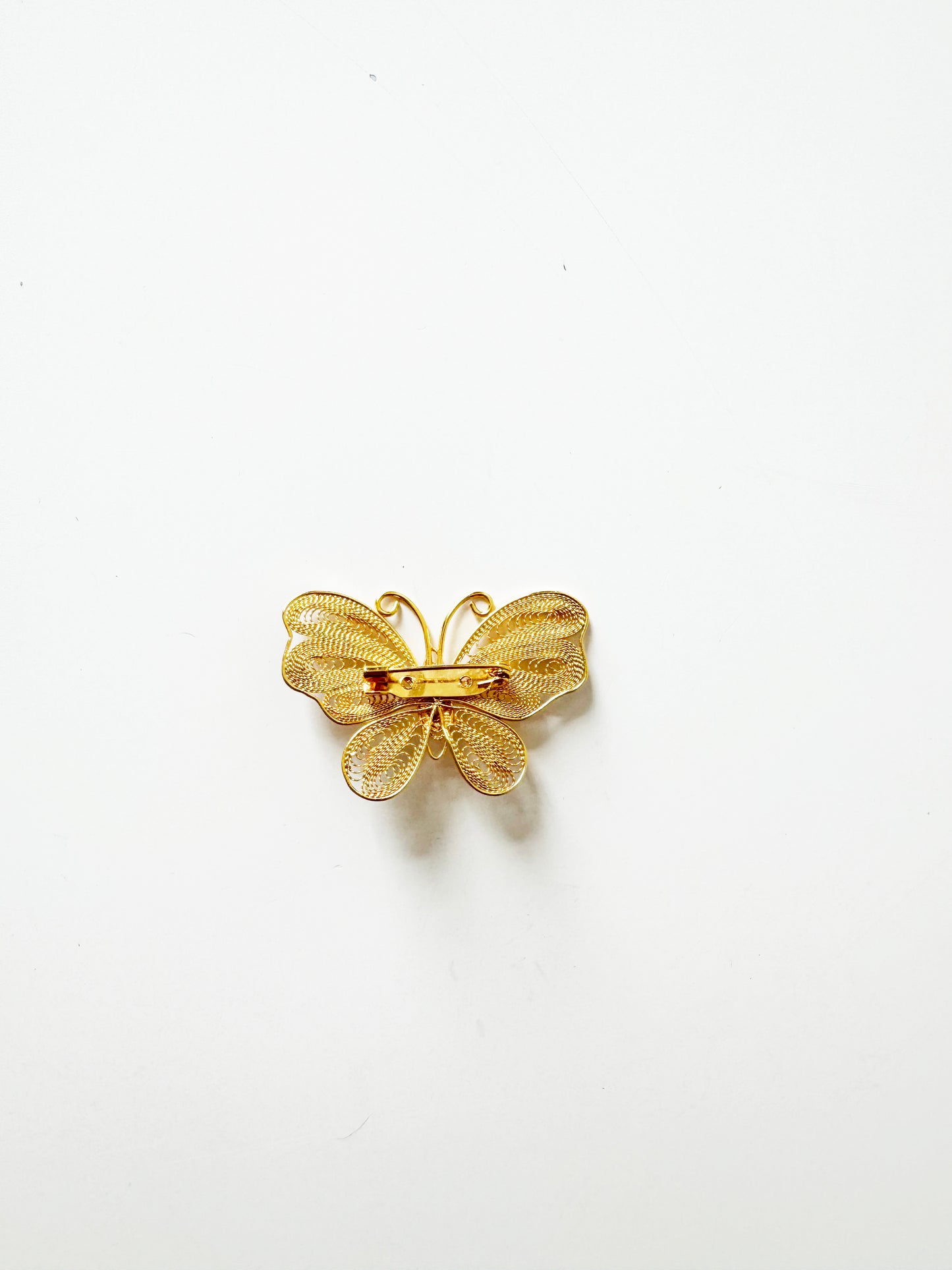 Vintage Gold Butterfly Brooch w/ Pearls