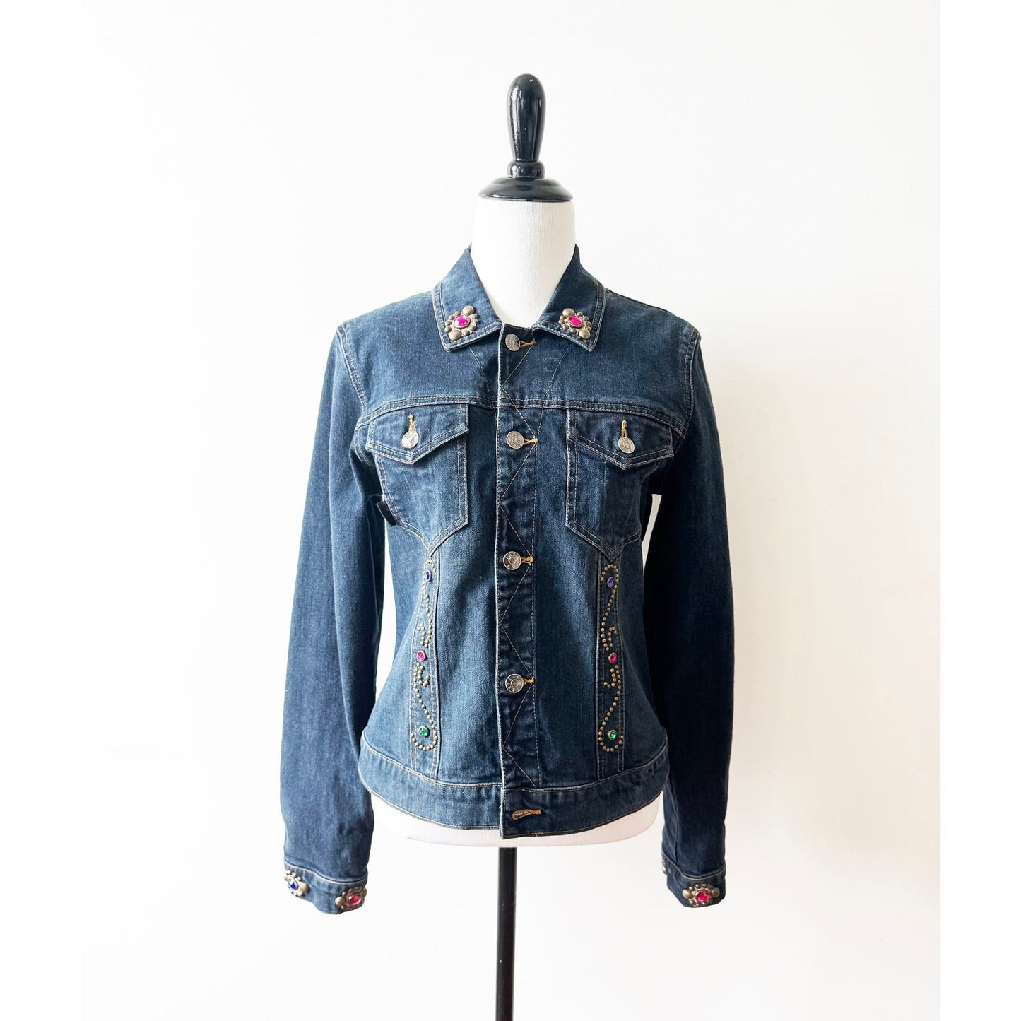 Y2k ANNA SUI Denim Jacket with Colorful Gem Stones | Size Small