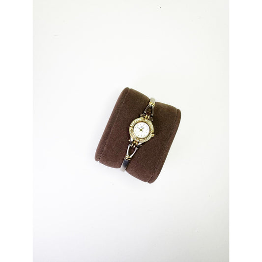 Vintage Small Two Tone Watch with Circular Face | Anne Klein