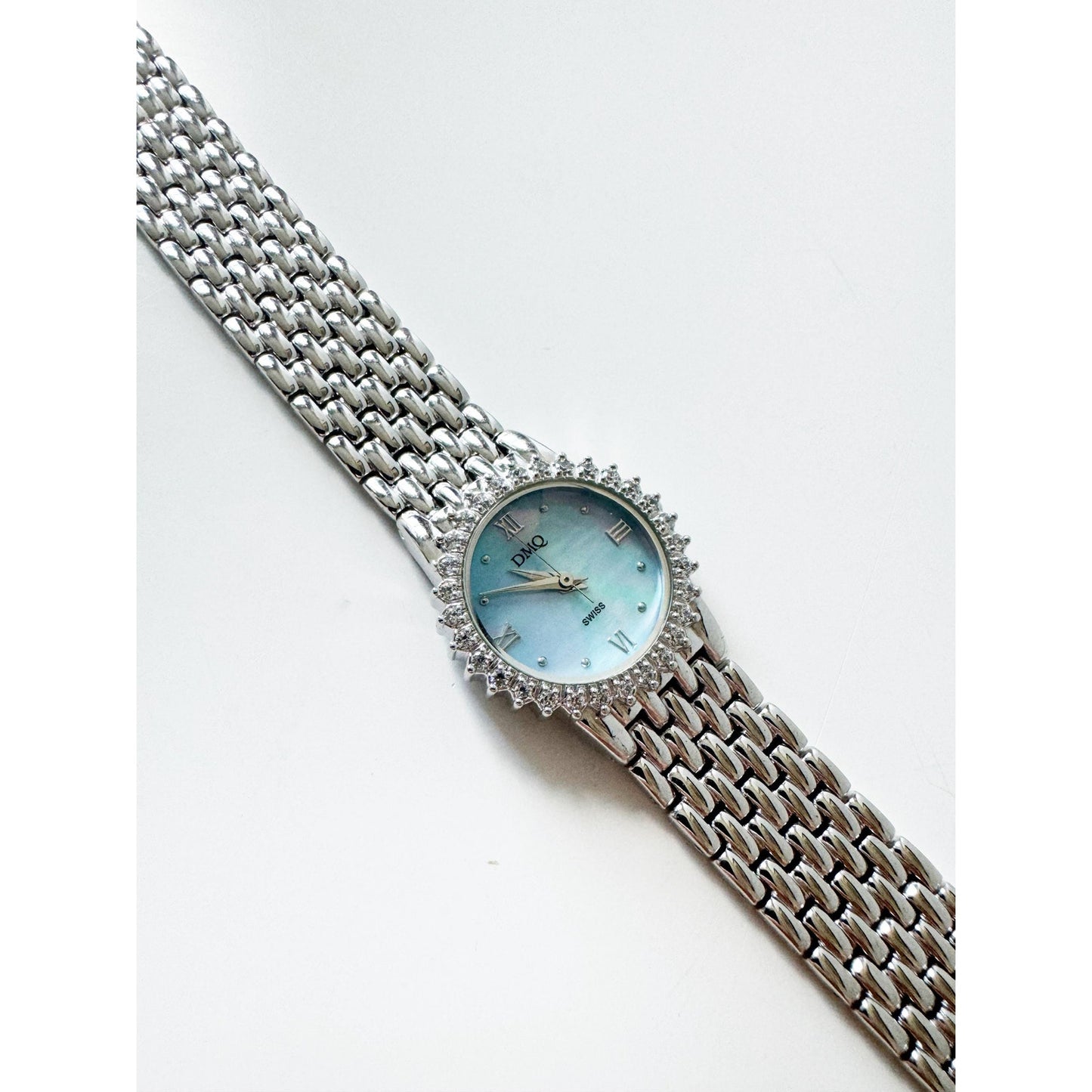 Vintage Silver Watch with Blue Crystal Face l DMQ