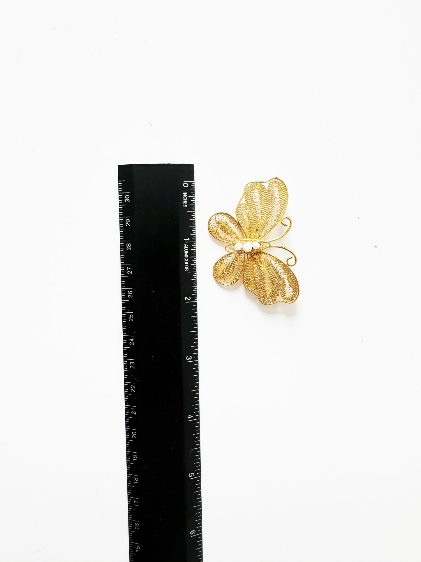 Vintage Gold Butterfly Brooch w/ Pearls