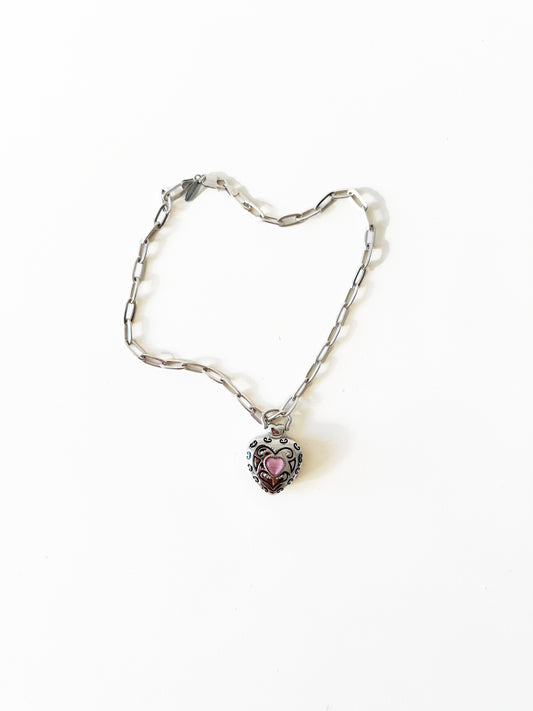 Watch Heart Necklace with Pink | 925 Silver Chain