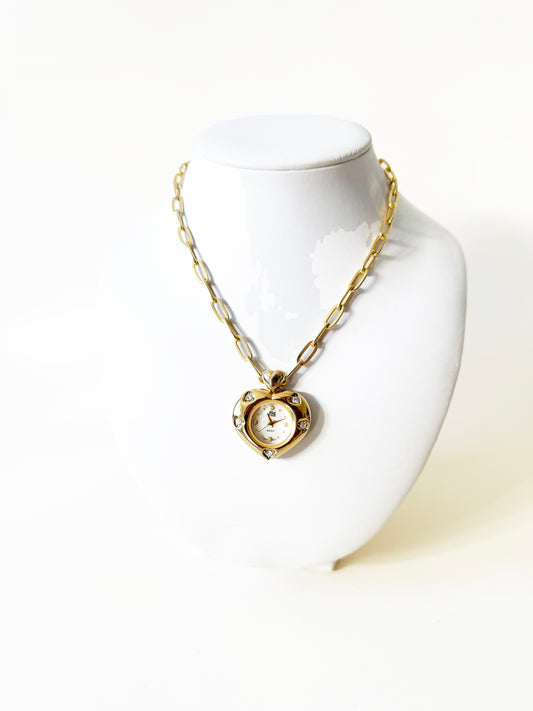 Watch Large Sparkly Heart  Necklace | 925 Gold Vermeil Chain