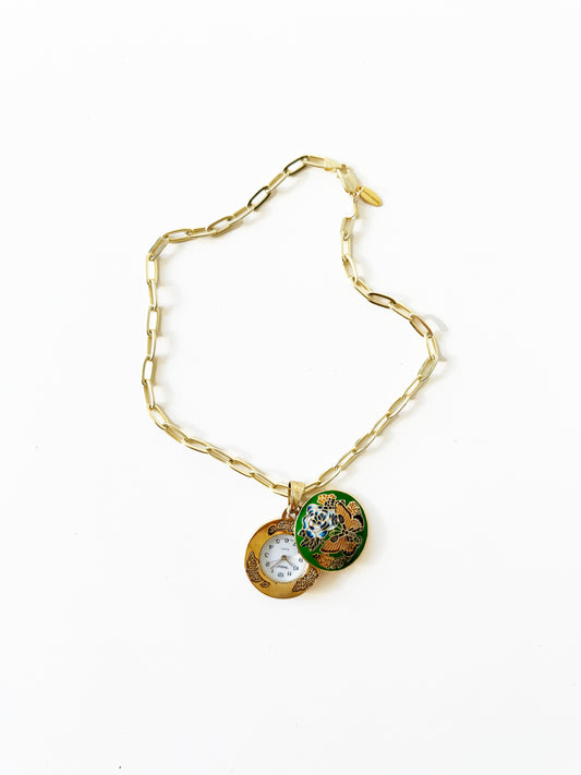 Watch Flower Charm Necklace | 925 Gold Vermeil Chain