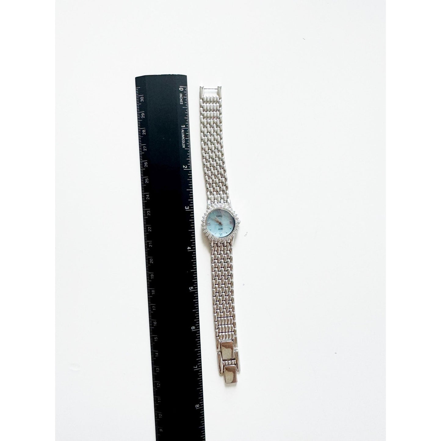 Vintage Silver Watch with Blue Crystal Face l DMQ