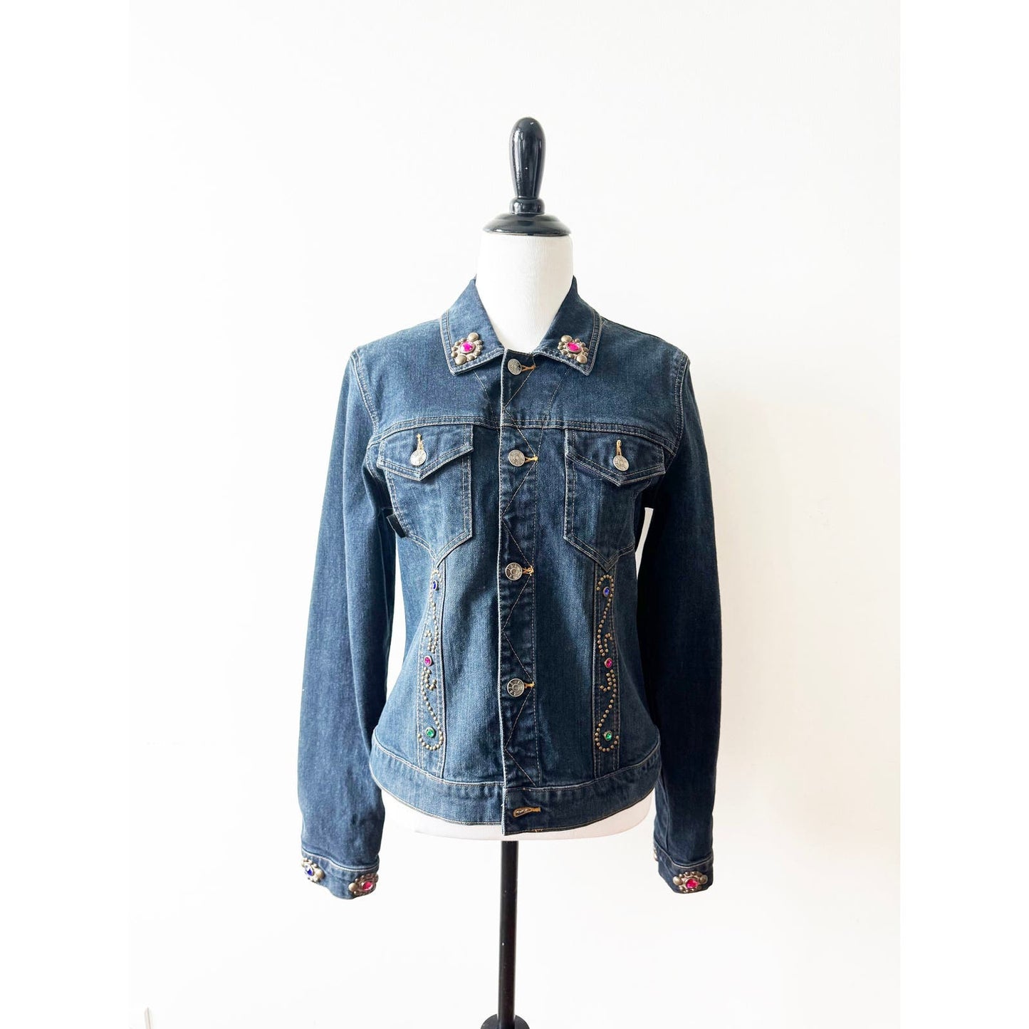 Y2k ANNA SUI Denim Jacket with Colorful Gem Stones | Size Small