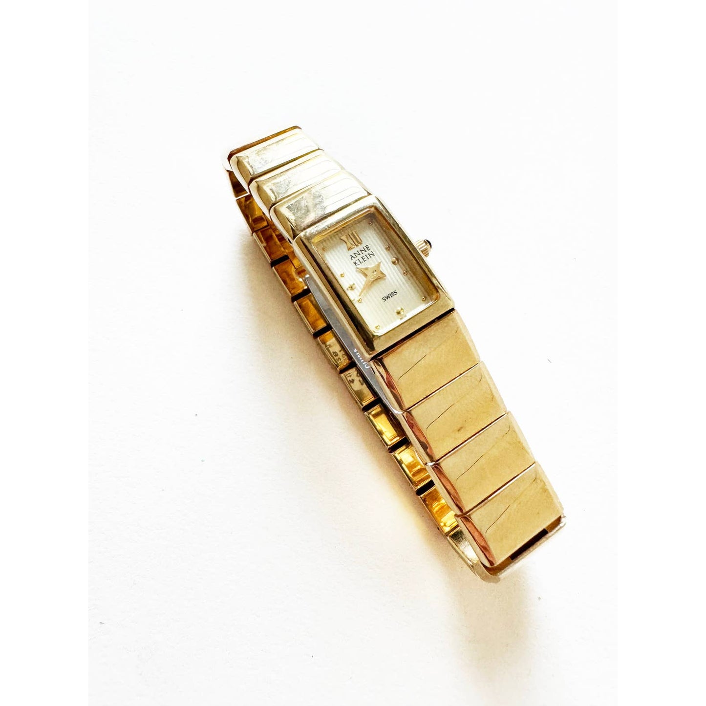 Vintage Gold Bracelet Watch with Rectangular Face | Anne Klein