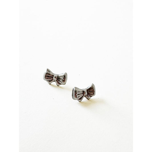 Vintage Sterling Silver Cute Bow Stud Earrings