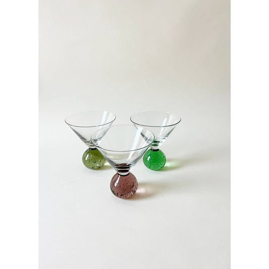 Set of 3 Unique 80's Bubble Glass Martini Glass