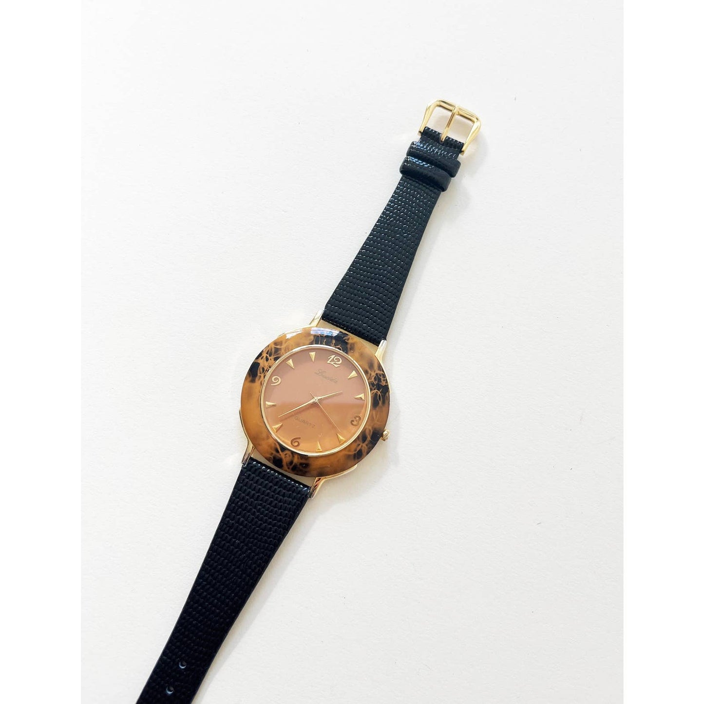 Large Face VintageTortoise Shell Gold Watch